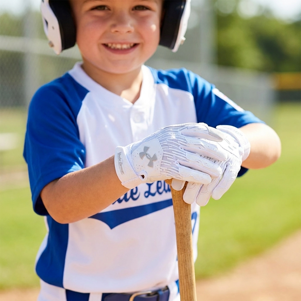 Guanteletas Under Armour Clean Up 3 a 6 años blanco en uso