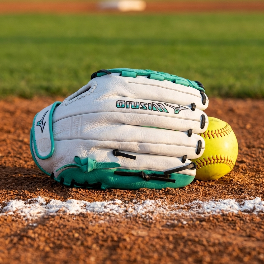 Guante Softbol Mizuno Franchise GFN1201F5 12 in Blanco Verde Jade ADULTO Lanzador Zurdo - foto de estudio