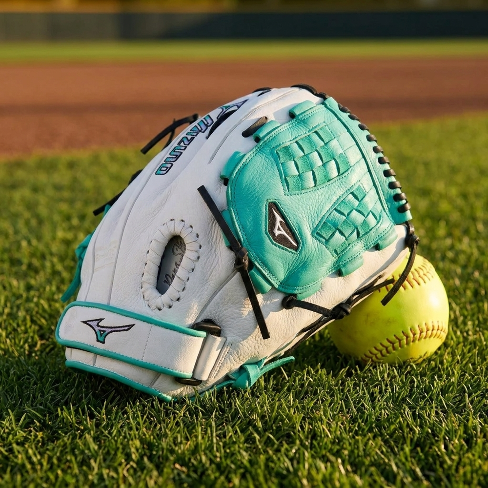 Guante Softbol Mizuno Franchise GFN1251F5 12.5 in Blanco Verde Jade ADULTO - foto de estudio