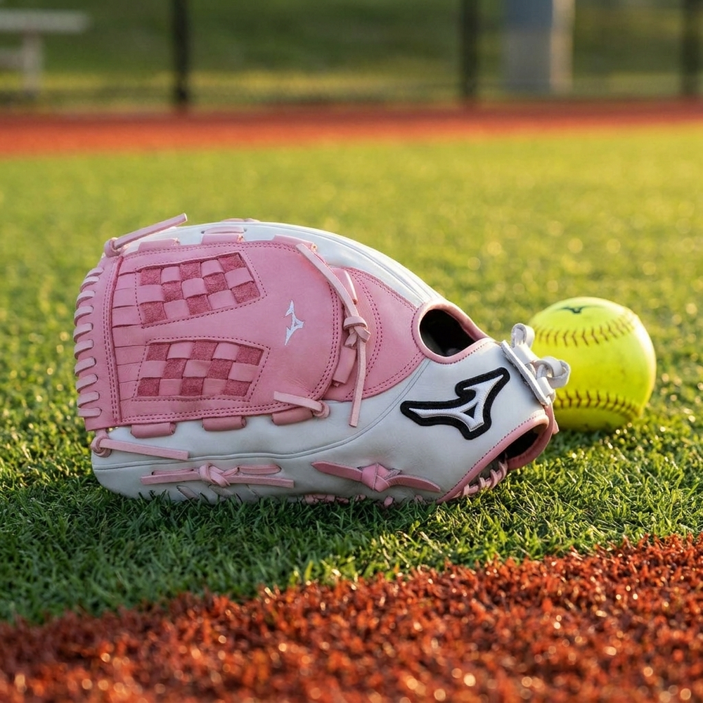 Guante Softbol Mizuno MVP Prime GMVP1250PF5LP 12.5 in Blanco Rosa ADULTO Lanzador Zurdo - foto de estudio