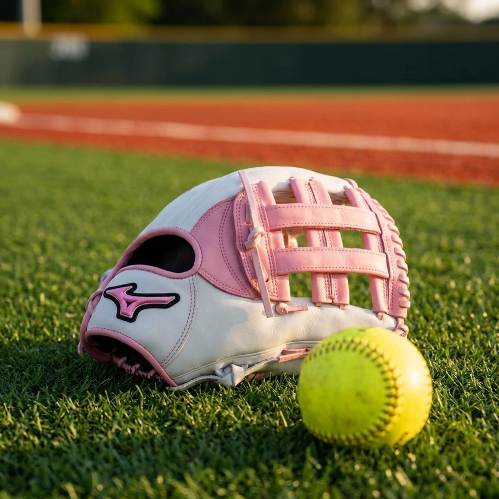 Guante Softbol Mizuno MVP Prime GMVP1300PF5LP 13 in Blanco Rosa ADULTO Lanzador Zurdo - foto de estudio