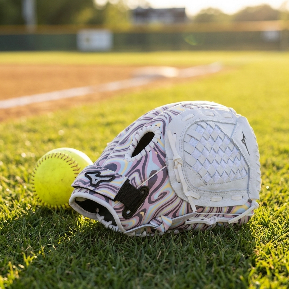 Guante Softbol Mizuno Prospect Finch Print GPP1150F4P 11.5 in Lavender Swirl Infantil - foto de estudio