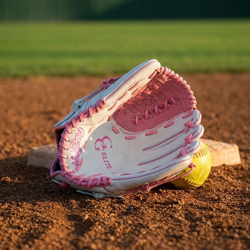 Guante Softbol Fastpitch Rawlings GG Elite GGEFP125LBW 12.5 in Blanco Rosa ADULTO - foto de estudio