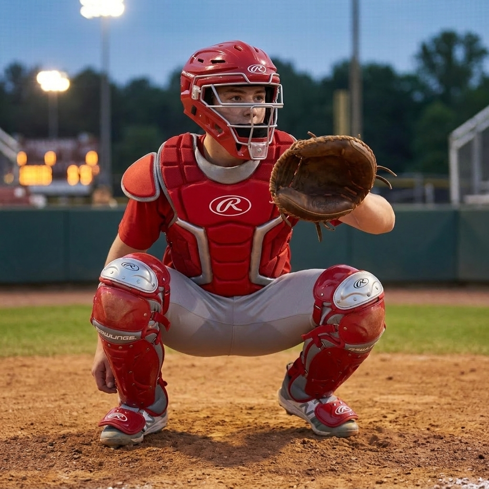 Equipo de catcher Rawlings Renegade 2.0 Rojo foto de ambiente