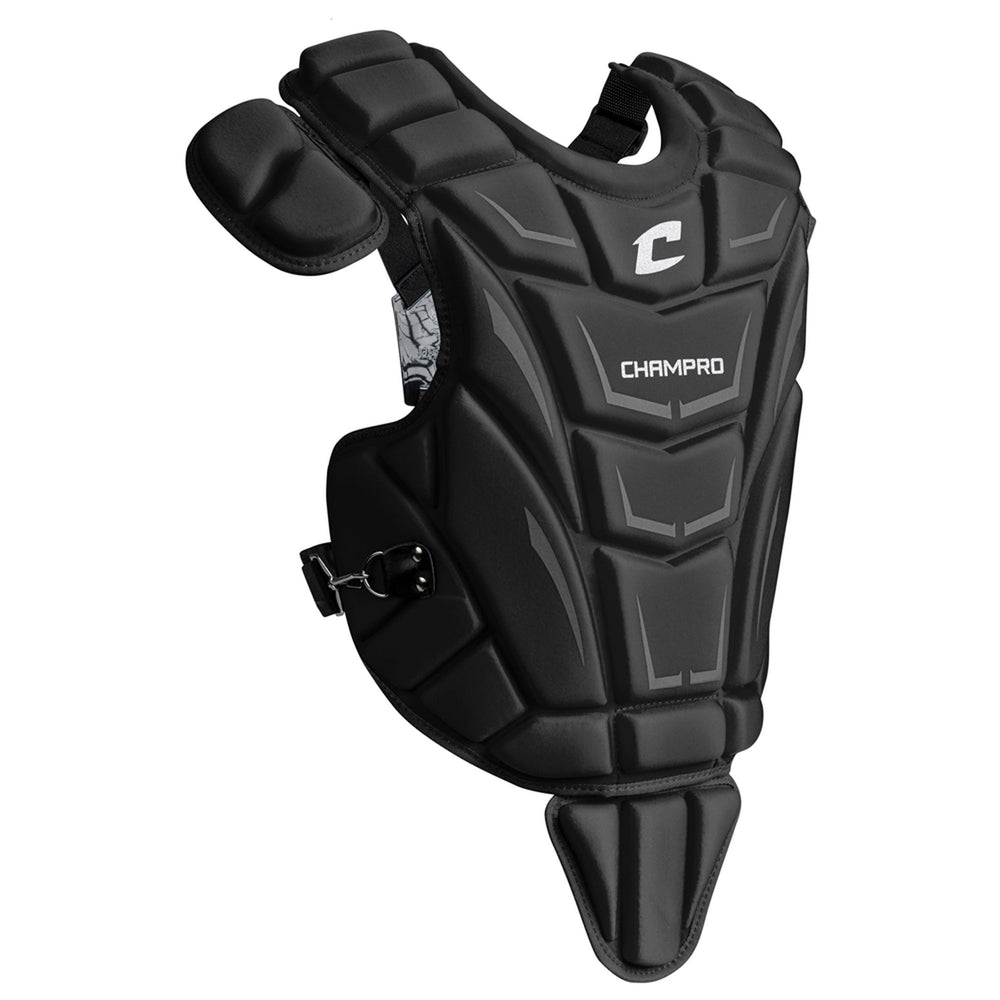 Peto catcher Champro Optimus MVP 15 in negro vista lateral con arnes