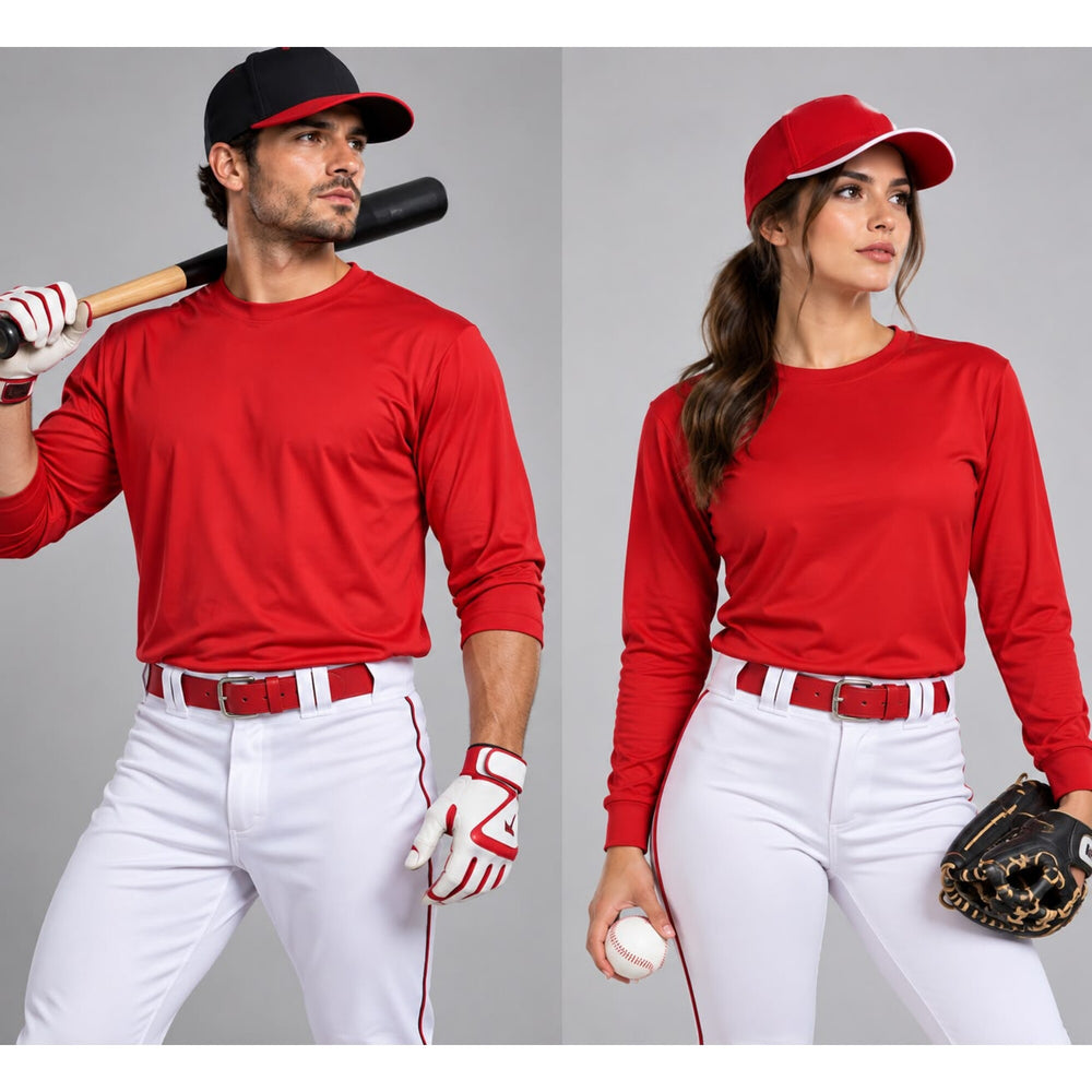 Playera manga larga roja con pantalon de beisbol