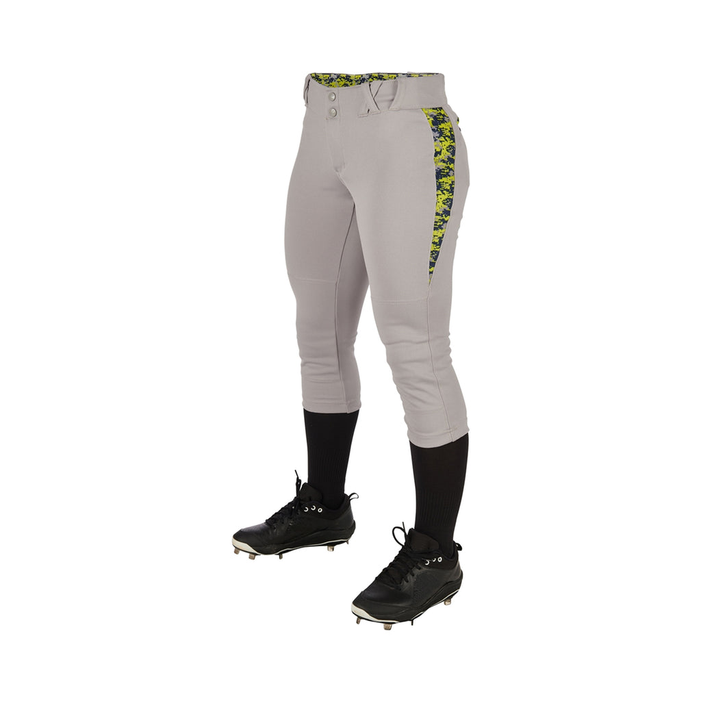 Pantalon Softbol Champro Leadoff BP23 Gris Camu Verde Corto Dama