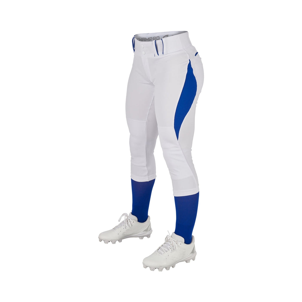 Pantalon Softbol Champro Surge Traditional BP28 Blanco Azul Corto NIÑA