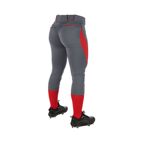 Pantalon Softbol Champro Surge Traditional BP28 Gris Oscuro Rojo Corto NIÑA