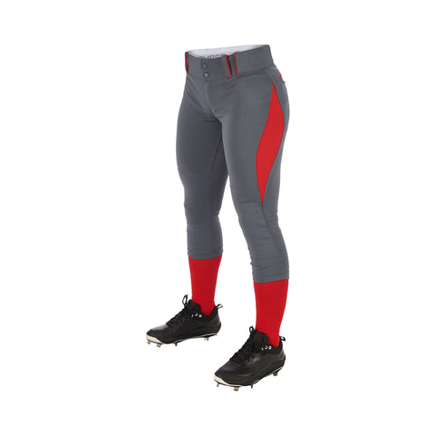 Pantalon Softbol Champro Surge Traditional BP28 Gris Oscuro Rojo Corto NIÑA