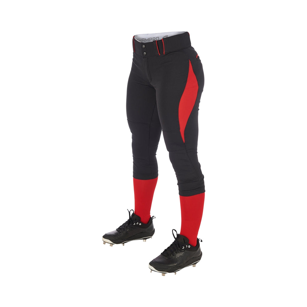 Pantalon Softbol Champro Surge Traditional BP28 Negro Rojo Corto NIÑA