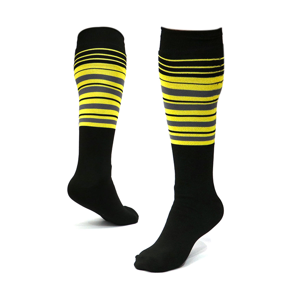 Medias Beisbol Softbol BS Rayas Negro Amarillo Gris MBSRNAG Adulto