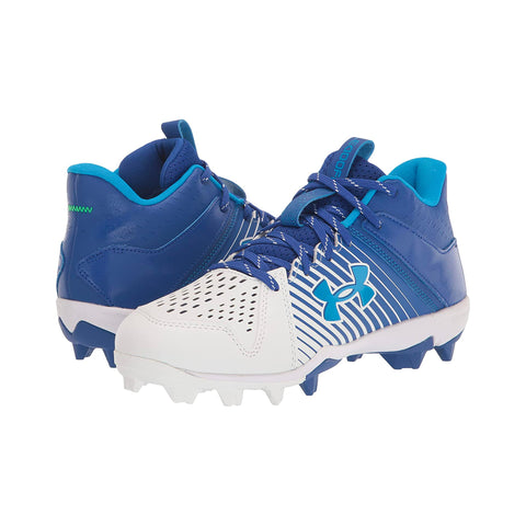Spikes Beisbol Softbol Under Armour Leadoff Rubber Mid Blanco Azul INFANTIL